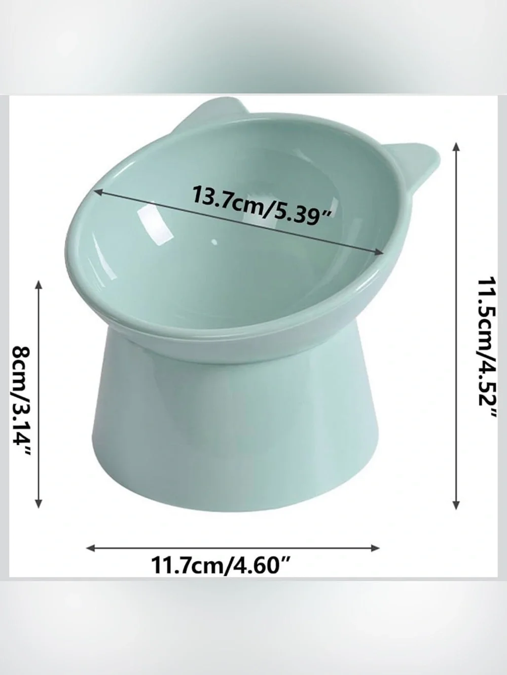 PET BOWL CAT EARS ELEVATED TILTED MINT GREEN MEDIUM/SMALL